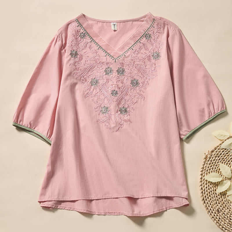 Buddha Stones T-shirt da donna a maniche corte con scollo a V e fantasia floreale a foglie, in poliestere, modello casual. - Rosa - US8-10, UK/AU12-14, EU40-42 (2XL) - image 8