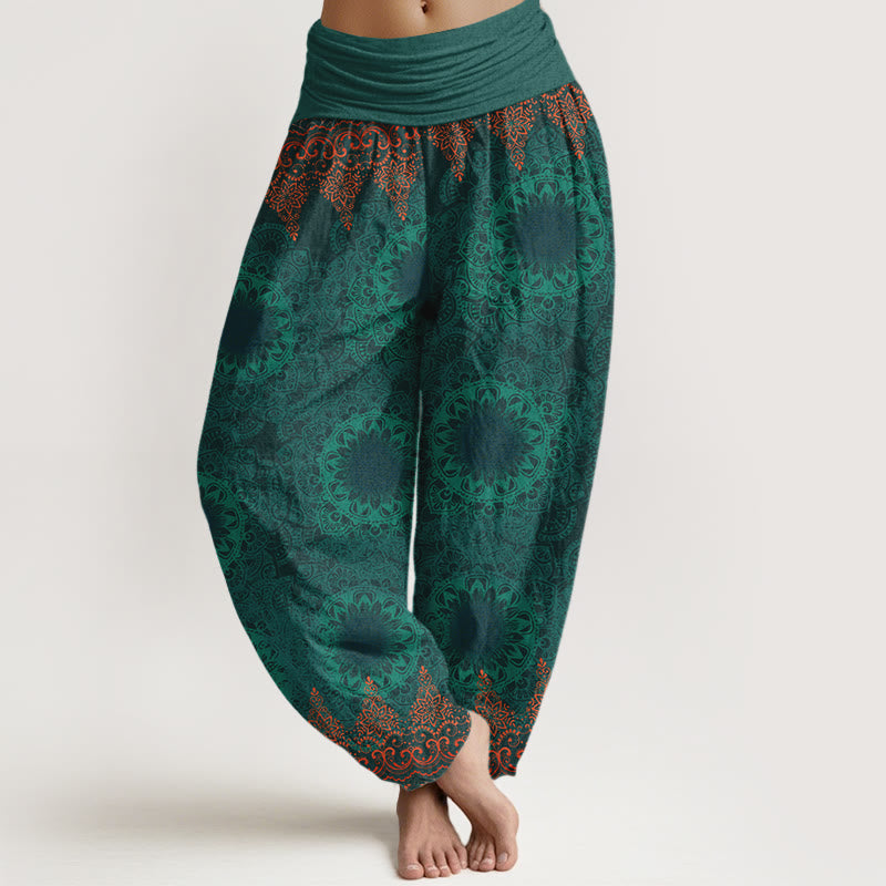 Pantaloni harem da donna in cotone elasticizzato con motivo mandala triangolare in puro cotone Buddha Stones - Verde medio del mare - US22, UK/AU26, EU54 (6XL) - image 14