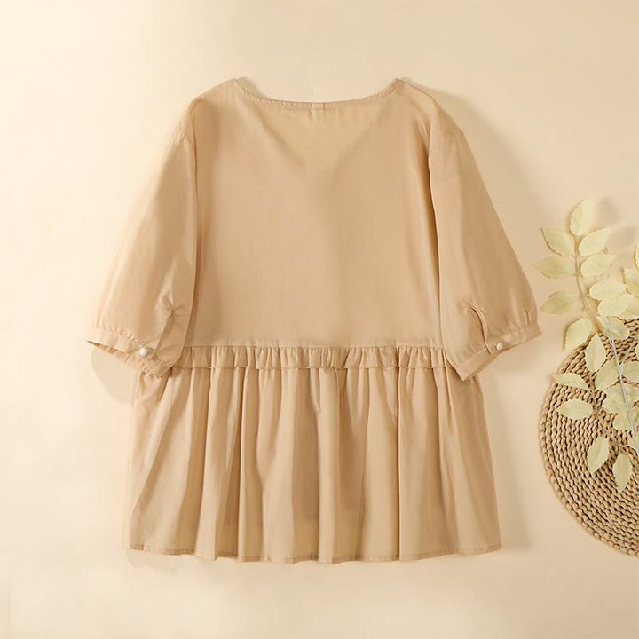 Buddha Stones Camicia da donna a maniche corte con scollo a V, tinta unita, design con bottoni decorativi - image 1