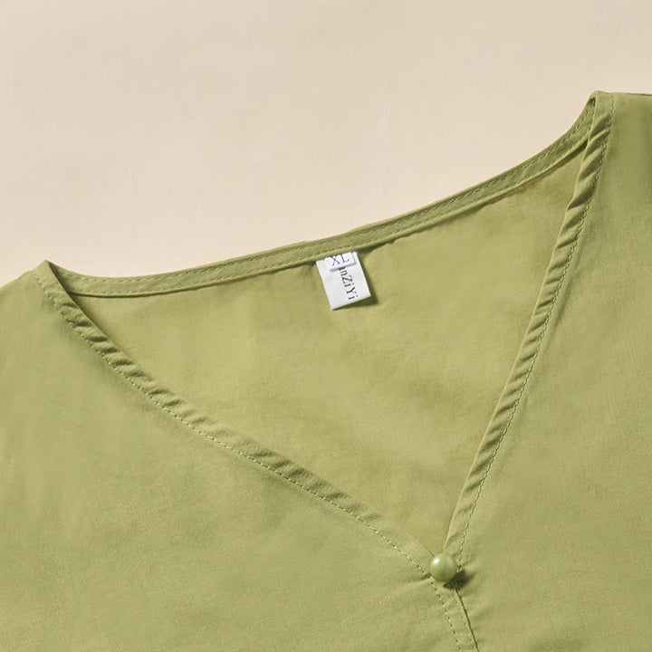 Buddha Stones Camicia da donna a maniche corte con scollo a V, tinta unita, design con bottoni decorativi - image 8