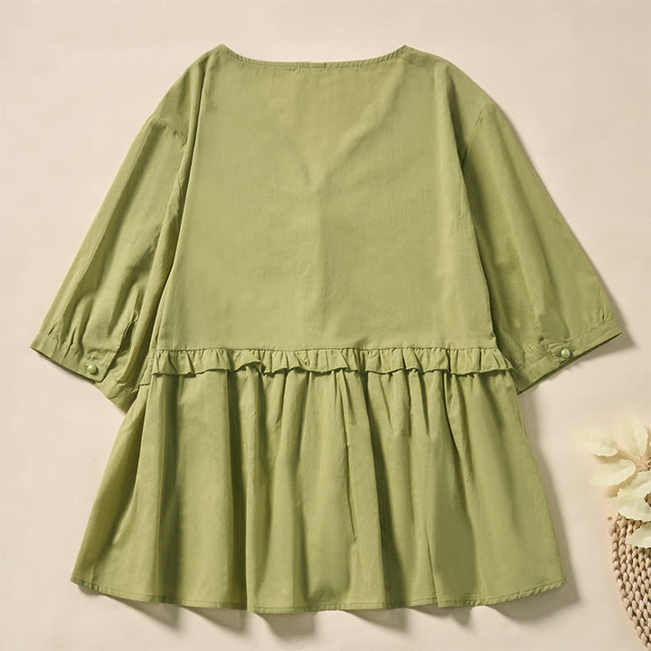 Buddha Stones Camicia da donna a maniche corte con scollo a V, tinta unita, design con bottoni decorativi - image 7