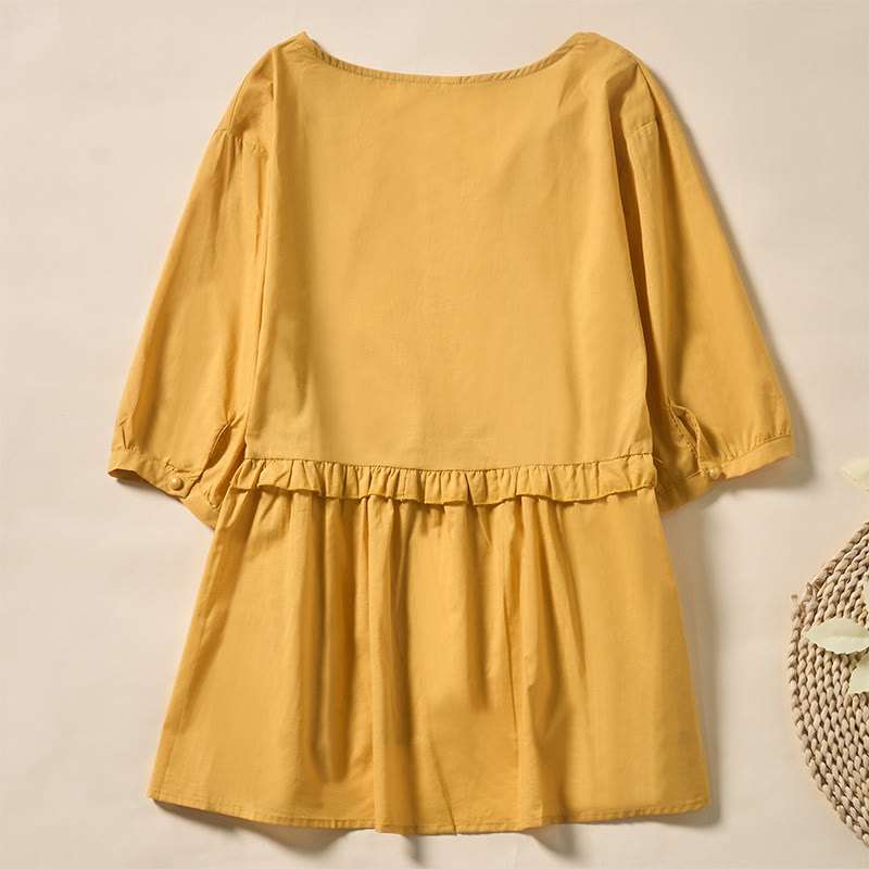 Buddha Stones Camicia da donna a maniche corte con scollo a V, tinta unita, design con bottoni decorativi - image 27