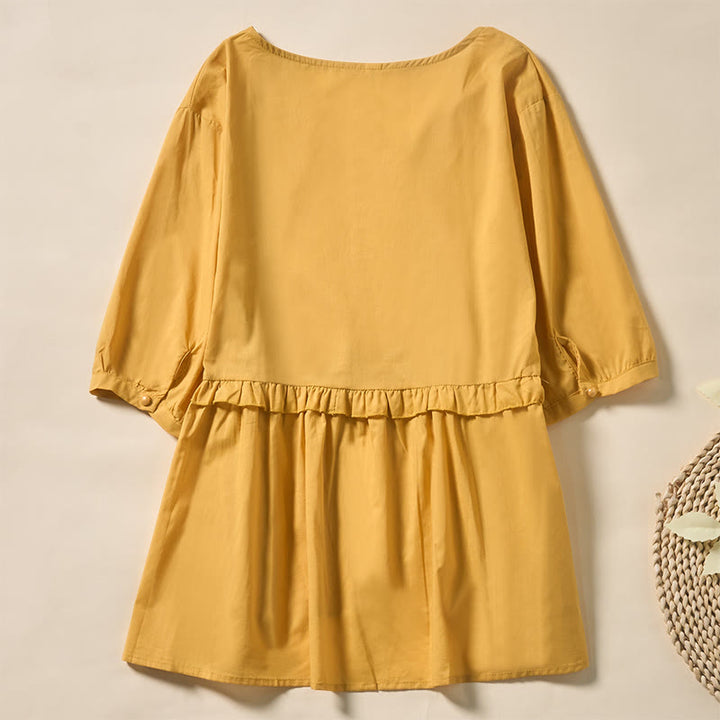 Buddha Stones Camicia da donna a maniche corte con scollo a V, tinta unita, design con bottoni decorativi - image 27