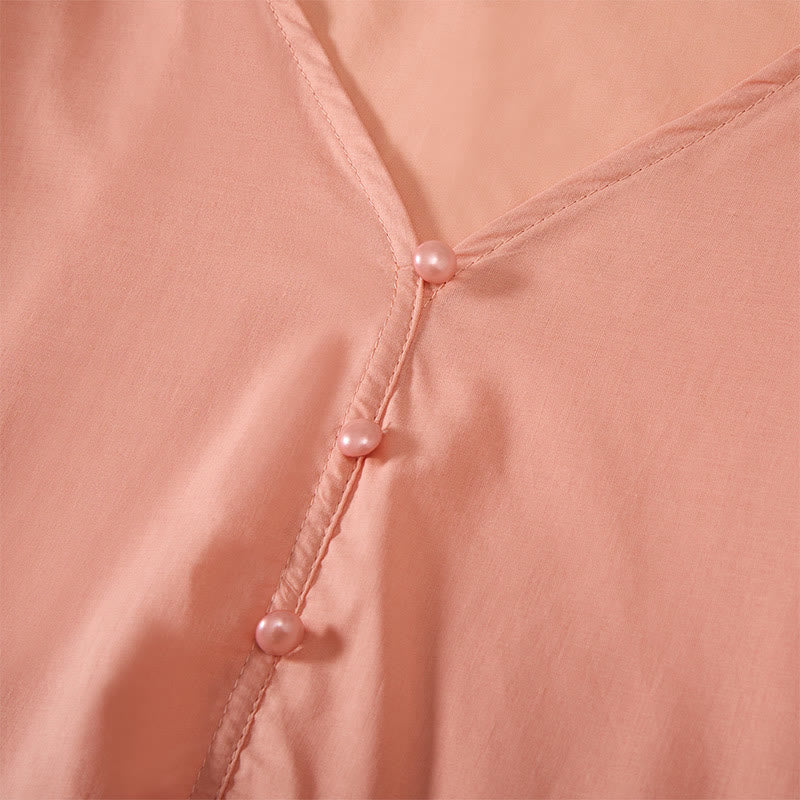 Buddha Stones Camicia da donna a maniche corte con scollo a V, tinta unita, design con bottoni decorativi - image 17