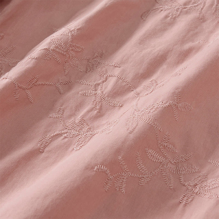 Buddha Stones Camicia da donna in cotone con motivo a foglie, manica lunga e scollo a V primaverile - image 1