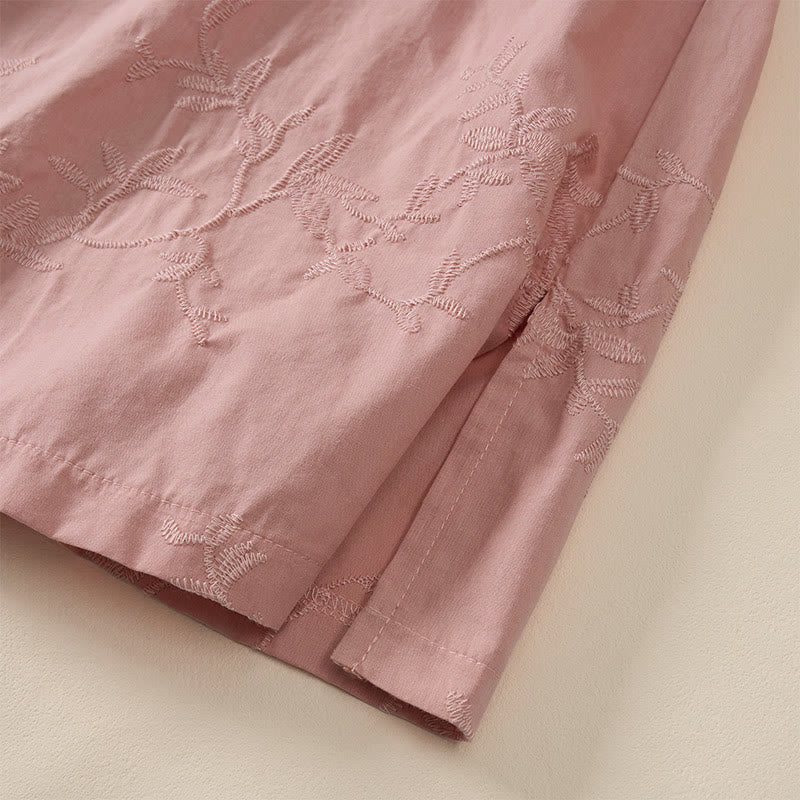 Buddha Stones Camicia da donna in cotone con motivo a foglie, manica lunga e scollo a V primaverile - image 5