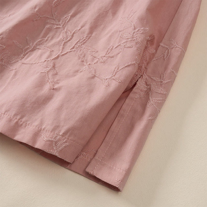 Buddha Stones Camicia da donna in cotone con motivo a foglie, manica lunga e scollo a V primaverile - image 5