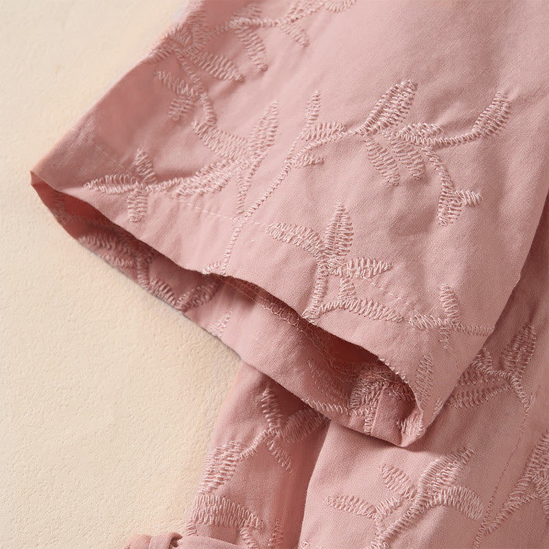 Buddha Stones Camicia da donna in cotone con motivo a foglie, manica lunga e scollo a V primaverile - image 6