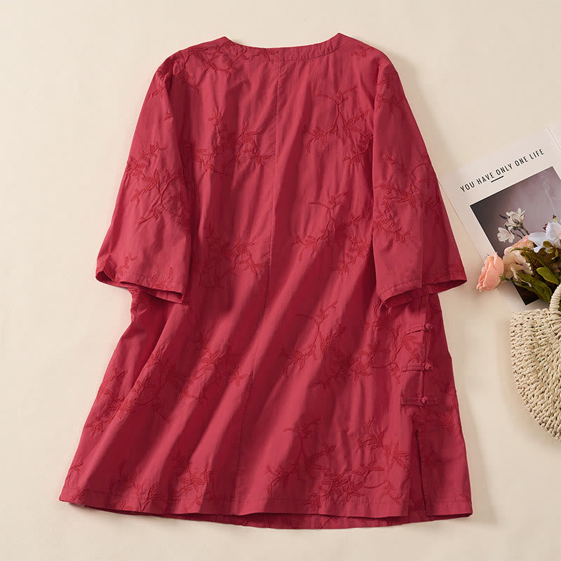 Buddha Stones Camicia da donna in cotone con motivo a foglie, manica lunga e scollo a V primaverile - image 20