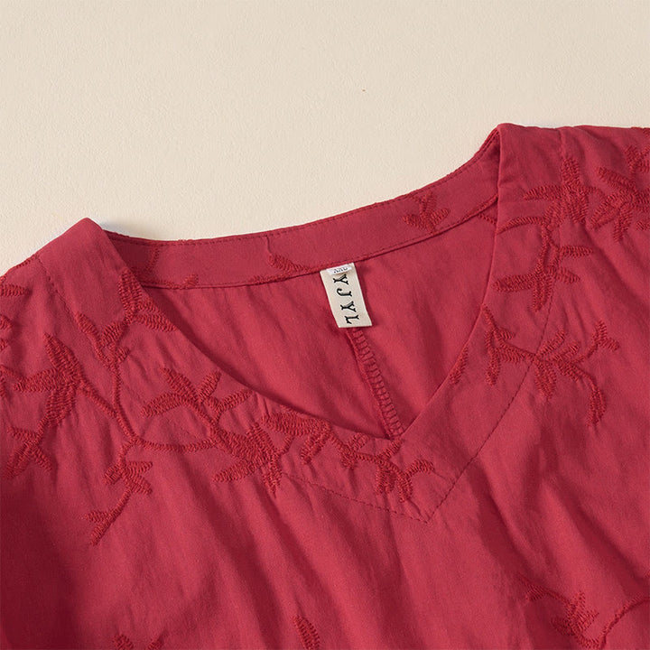 Buddha Stones Camicia da donna in cotone con motivo a foglie, manica lunga e scollo a V primaverile - image 18