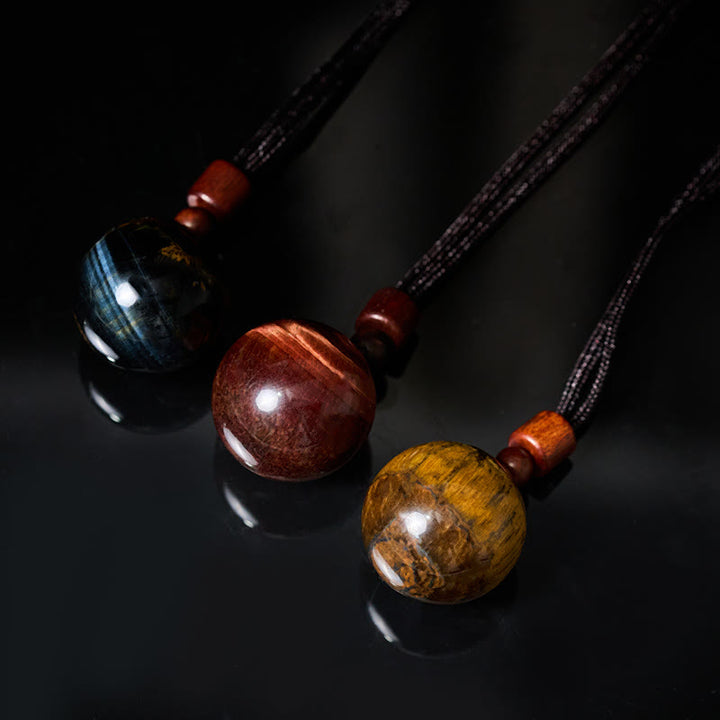 Buddha Stones Collana con ciondolo di protezione in quarzo fumé con occhio di tigre e cristallo rosa bianco - image 37