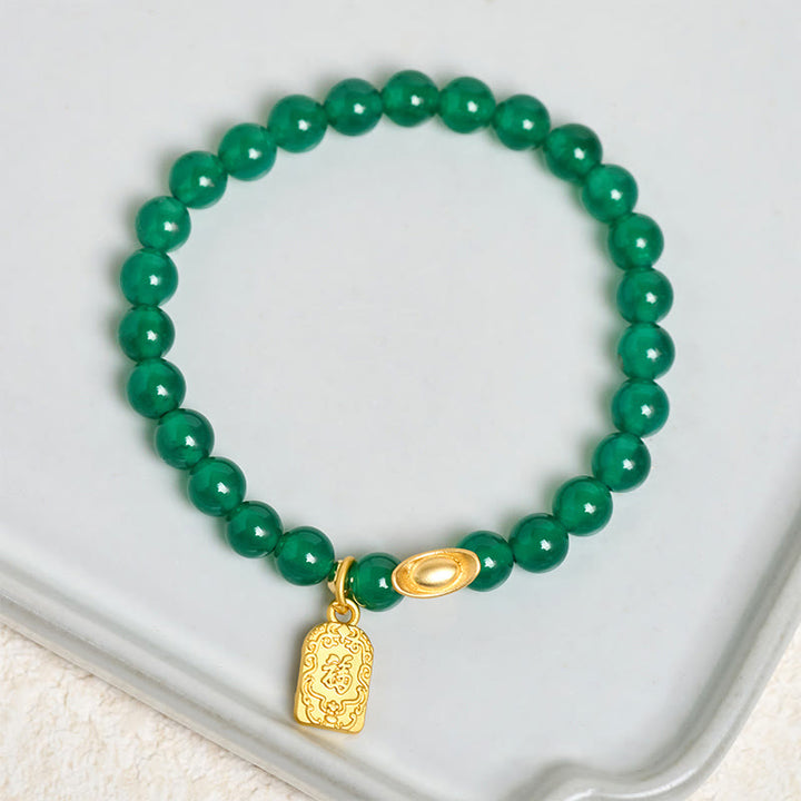 Braccialetto Buddha Stones con lingotto di agata verde e carattere Fu, relax e speranza - image 3