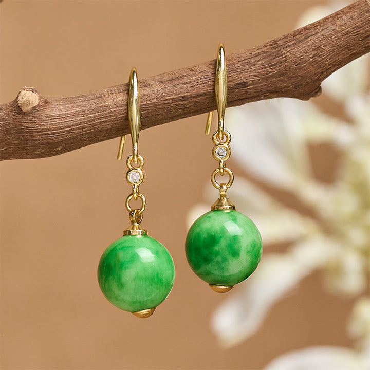 Buddha Stones Orecchini in argento sterling 925 con calcedonio verde e forza e coraggio - Calcedonio verde (perni in argento sterling 925) - image 0