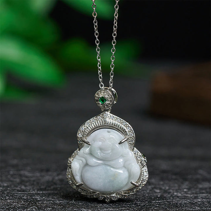 Buddha Stones Collana con ciondolo in giada con Buddha sorridente e abbondanza - Buddha di giada che ride - image 0
