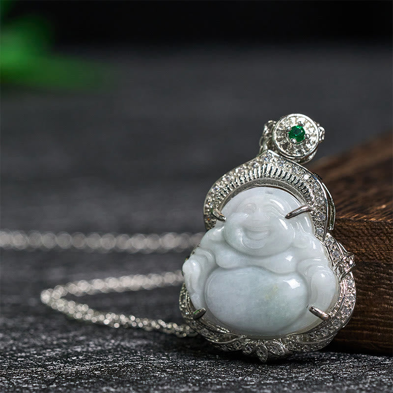 Buddha Stones Collana con ciondolo in giada con Buddha sorridente e abbondanza - image 1
