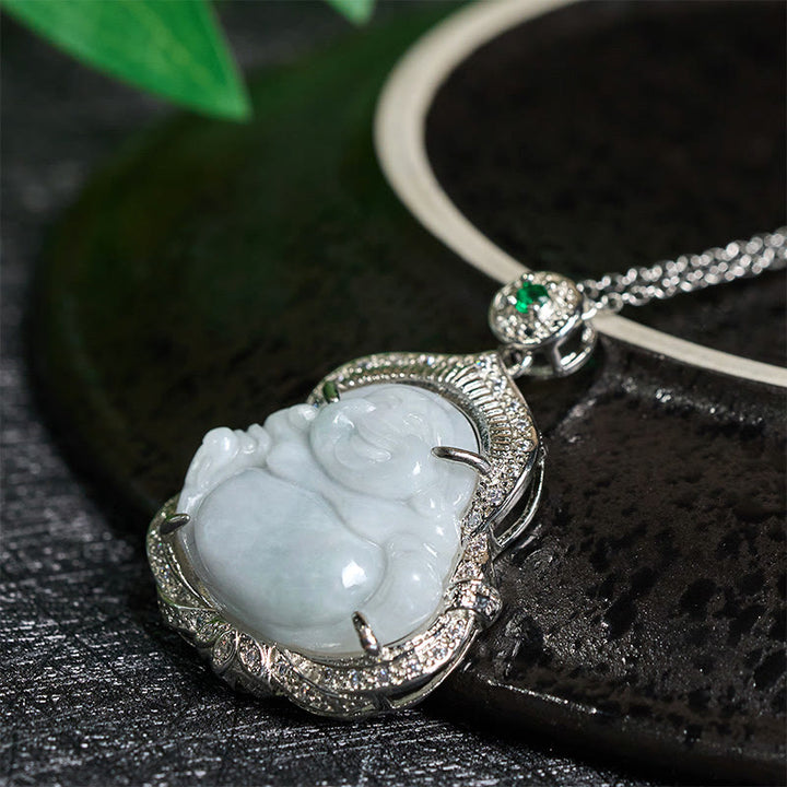 Buddha Stones Collana con ciondolo in giada con Buddha sorridente e abbondanza - image 2