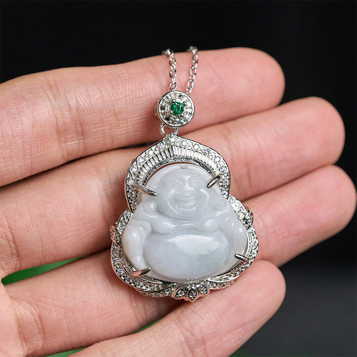 Buddha Stones Collana con ciondolo in giada con Buddha sorridente e abbondanza - image 3