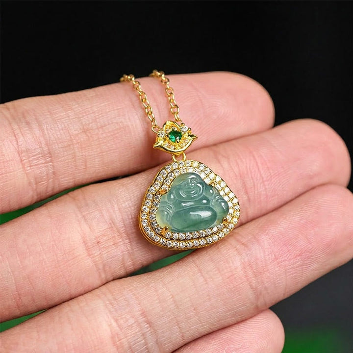 Buddha Stones Collana con ciondolo di giada con Buddha sorridente e portafortuna e prosperità - image 3