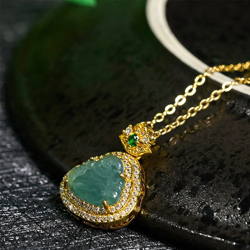 Buddha Stones Collana con ciondolo di giada con Buddha sorridente e portafortuna e prosperità - image 2