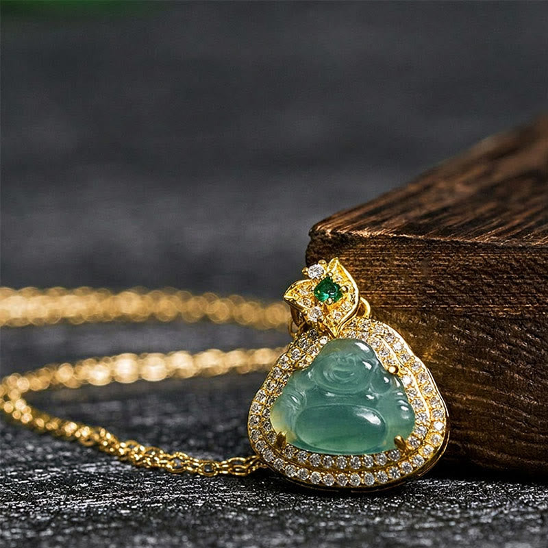 Buddha Stones Collana con ciondolo di giada con Buddha sorridente e portafortuna e prosperità - image 1