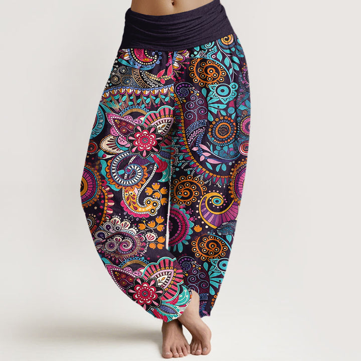 Buddha Stones Pantaloni harem da donna con elastico in vita e motivo tradizionale Paisley in cotone - Nero - US16, UK/AU20, EU48 (3XL) - image 0