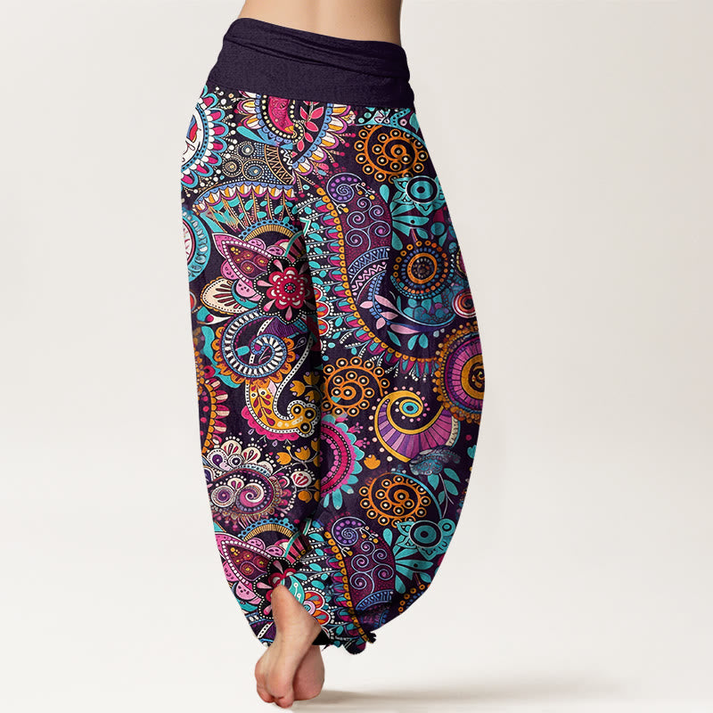 Buddha Stones Pantaloni harem da donna con elastico in vita e motivo tradizionale Paisley in cotone - image 1