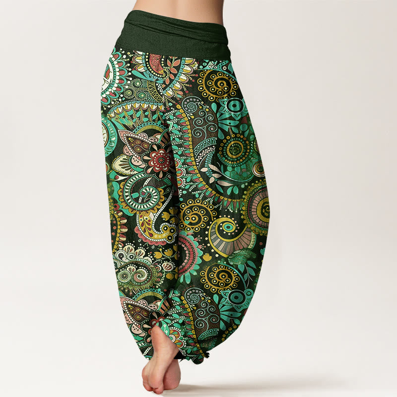 Buddha Stones Pantaloni harem da donna con elastico in vita e motivo tradizionale Paisley in cotone - image 6
