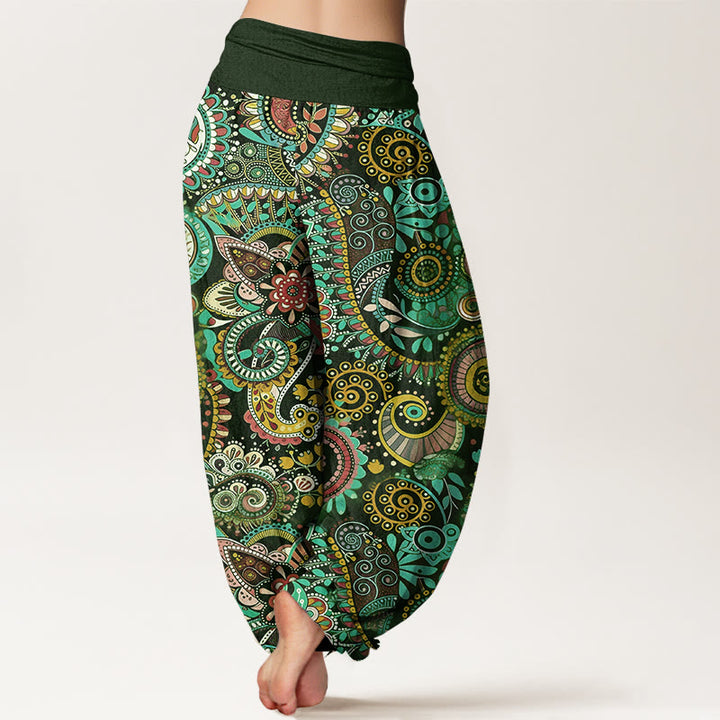 Buddha Stones Pantaloni harem da donna con elastico in vita e motivo tradizionale Paisley in cotone - image 6