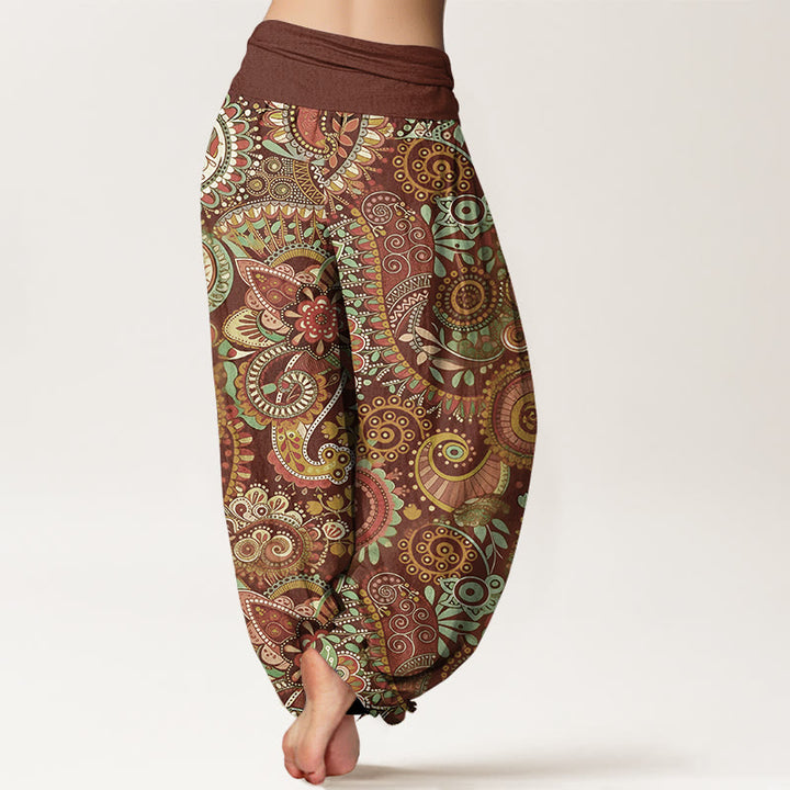 Buddha Stones Pantaloni harem da donna con elastico in vita e motivo tradizionale Paisley in cotone - image 9