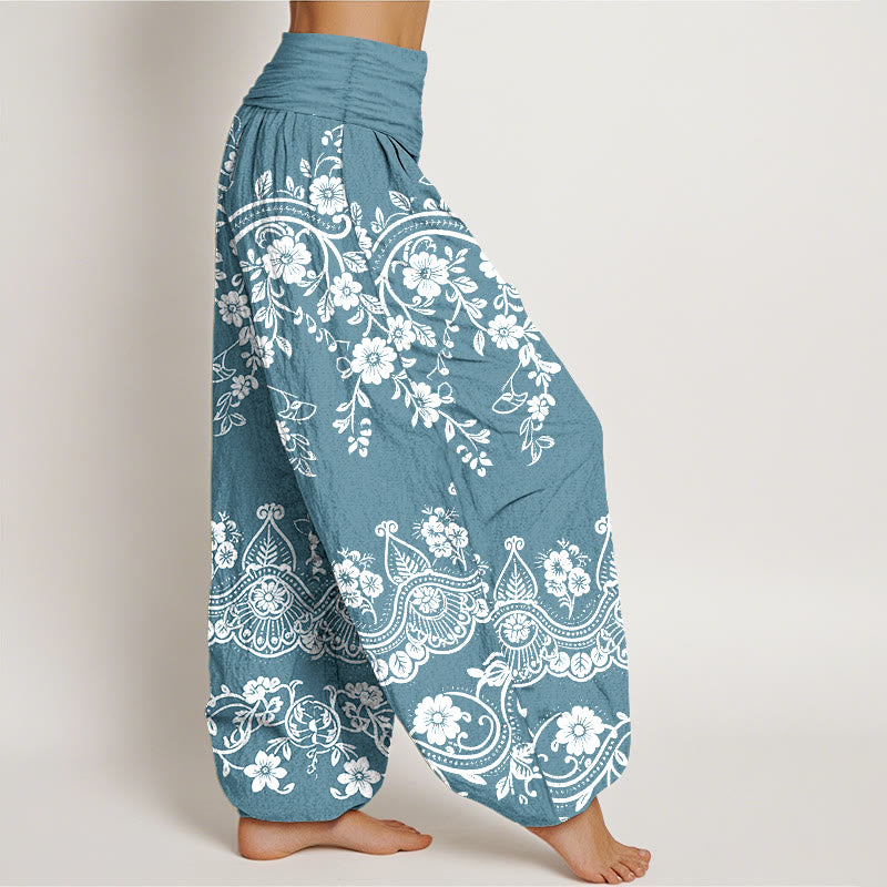 Buddha Stones Pantaloni harem da donna in cotone con elastico in vita e motivo tradizionale a foglie di vite e fiori - image 10