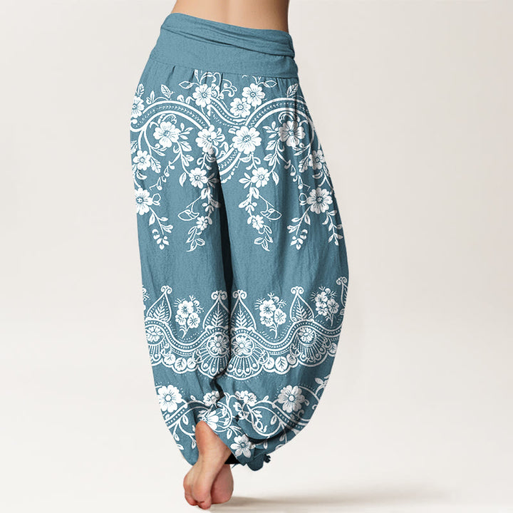 Buddha Stones Pantaloni harem da donna in cotone con elastico in vita e motivo tradizionale a foglie di vite e fiori - image 9