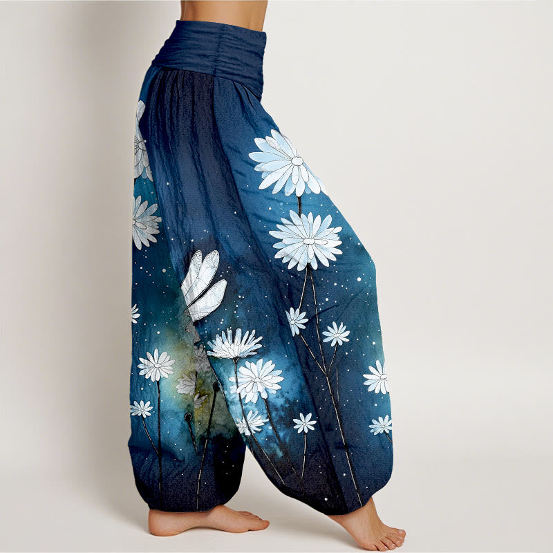 Buddha Stones Pantaloni harem da donna in cotone con elastico in vita e motivo a margherita e libellula - image 2