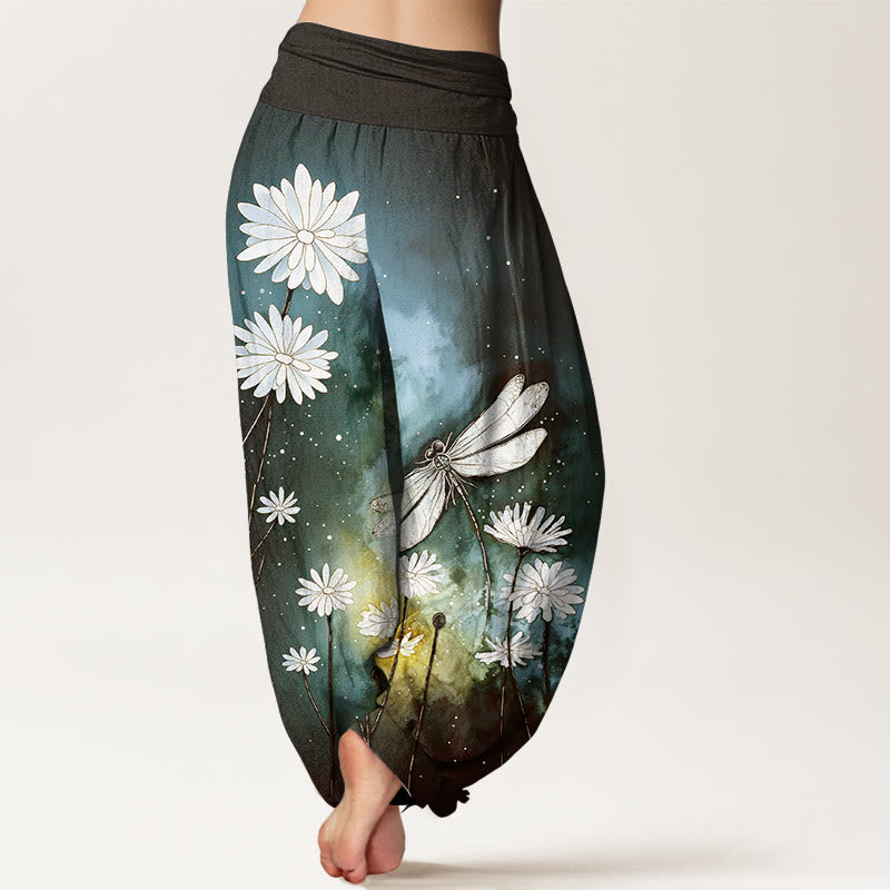 Buddha Stones Pantaloni harem da donna in cotone con elastico in vita e motivo a margherita e libellula - image 6