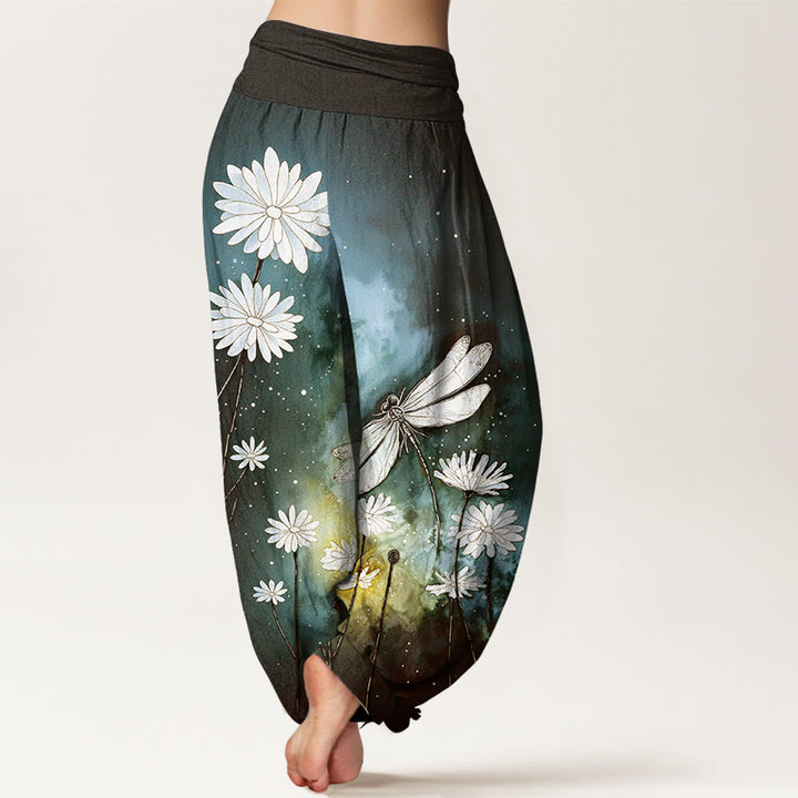 Buddha Stones Pantaloni harem da donna in cotone con elastico in vita e motivo a margherita e libellula - image 6