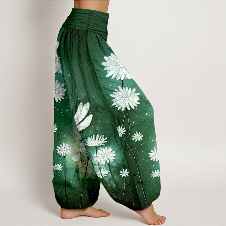 Buddha Stones Pantaloni harem da donna in cotone con elastico in vita e motivo a margherita e libellula - image 10