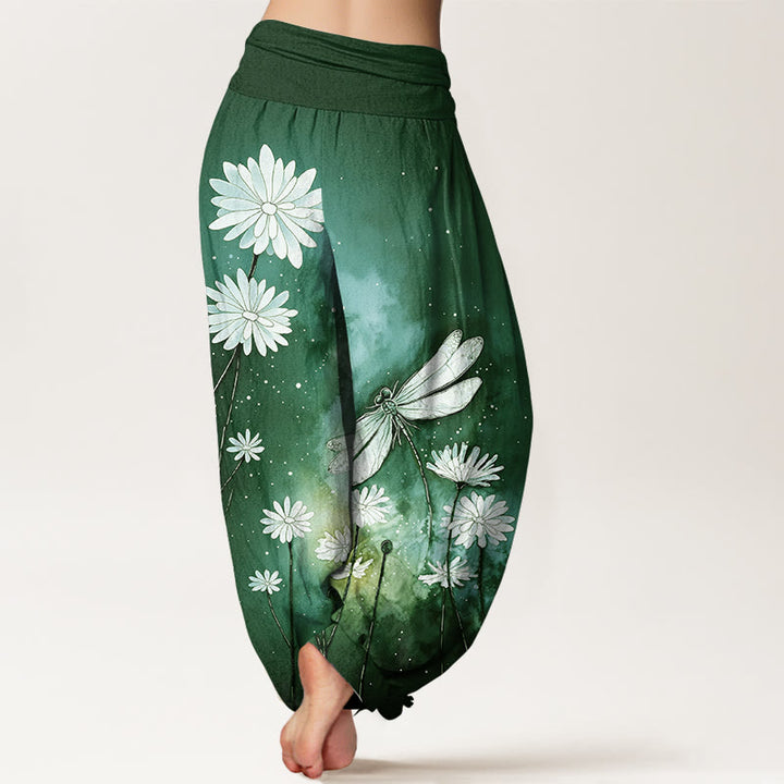 Buddha Stones Pantaloni harem da donna in cotone con elastico in vita e motivo a margherita e libellula - image 9