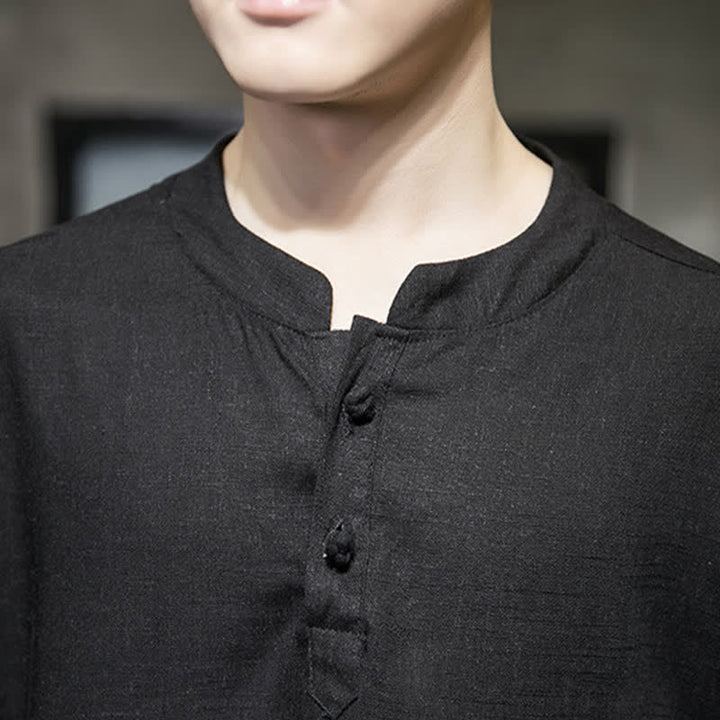 Buddha Stones Maglietta a maniche corte da uomo con bottoni cinesi a forma di rana e motivo a libellula con ricamo estivo - image 6