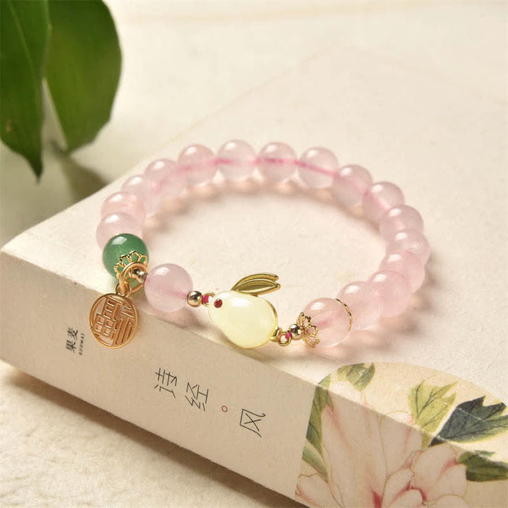 Braccialetto di felicità dell'amore del coniglietto di agata verde di cristallo rosa naturale dell'anno del coniglio - Cristallo rosa (Calore rilassante♥) - image 0