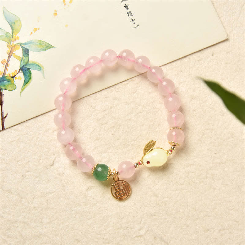 Braccialetto di felicità dell'amore del coniglietto di agata verde di cristallo rosa naturale dell'anno del coniglio - image 6