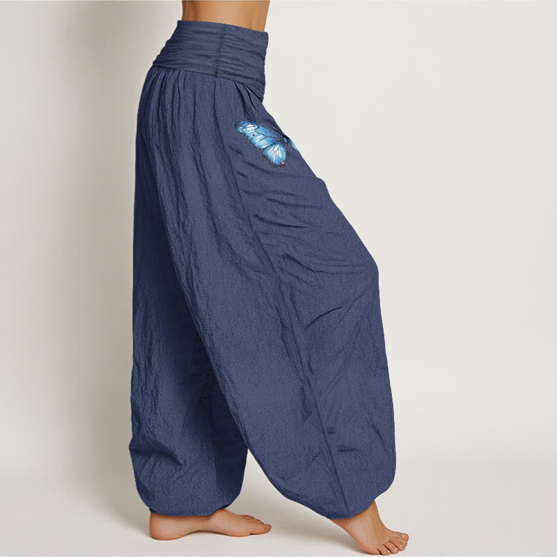 Buddha Stones Pantaloni harem da donna in puro cotone con motivo a farfalla e loto - image 7