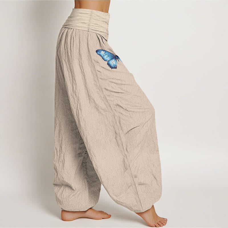 Buddha Stones Pantaloni harem da donna in puro cotone con motivo a farfalla e loto - image 13