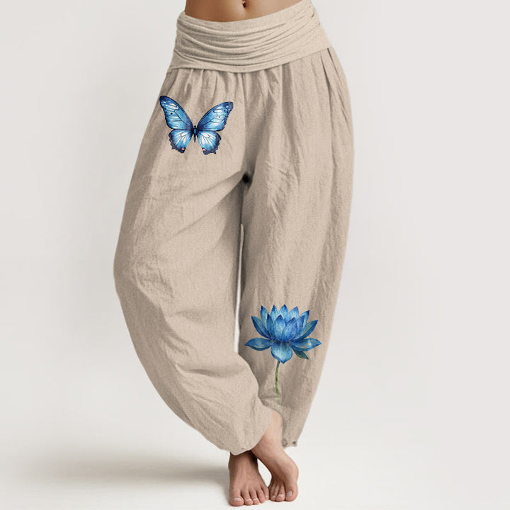 Buddha Stones Pantaloni harem da donna in puro cotone con motivo a farfalla e loto - Abbronzatura - US16, UK/AU20, EU48 (3XL) - image 11