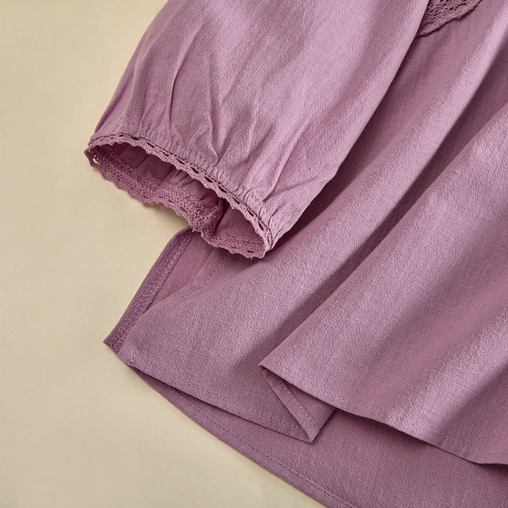 Buddha Stones Camicia da donna in cotone a maniche lunghe con scollo rotondo e bottoni a rana - image 14