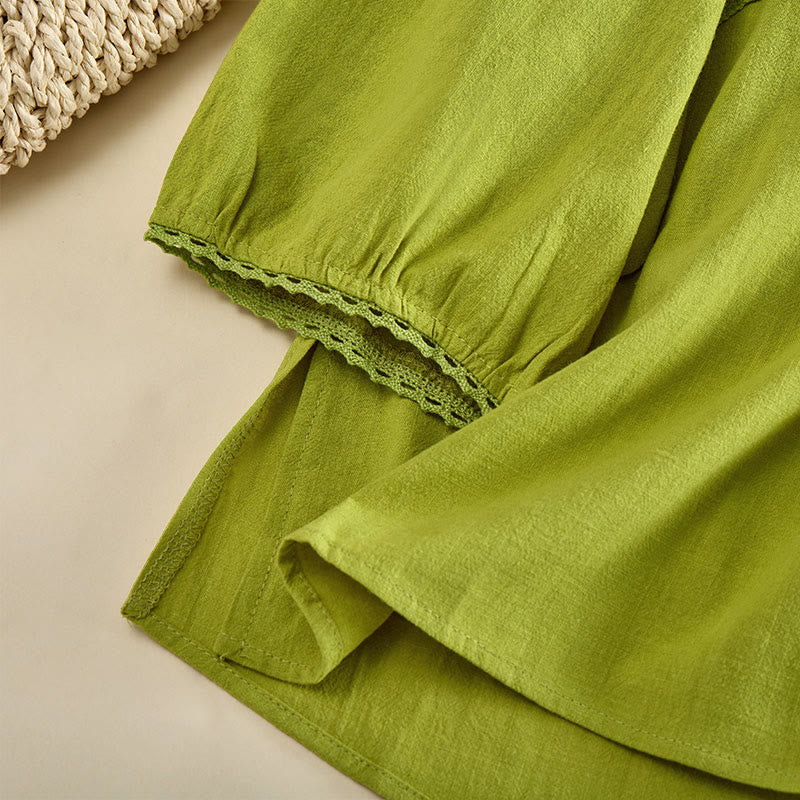 Buddha Stones Camicia da donna in cotone a maniche lunghe con scollo rotondo e bottoni a rana - image 4