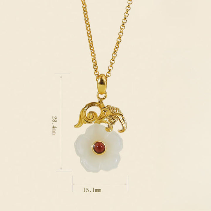 Buddha Stones Collana con ciondolo portafortuna in argento sterling 925 con fiore di giada di Hetian - image 2