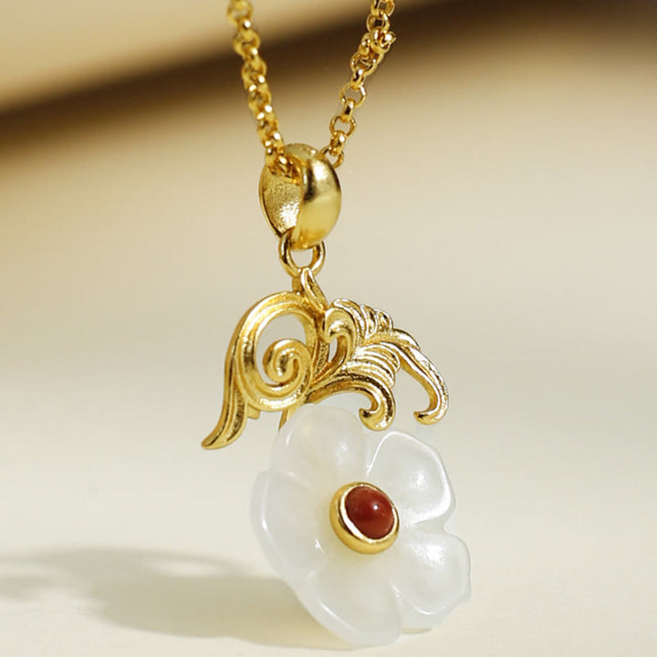 Buddha Stones Collana con ciondolo portafortuna in argento sterling 925 con fiore di giada di Hetian - image 1