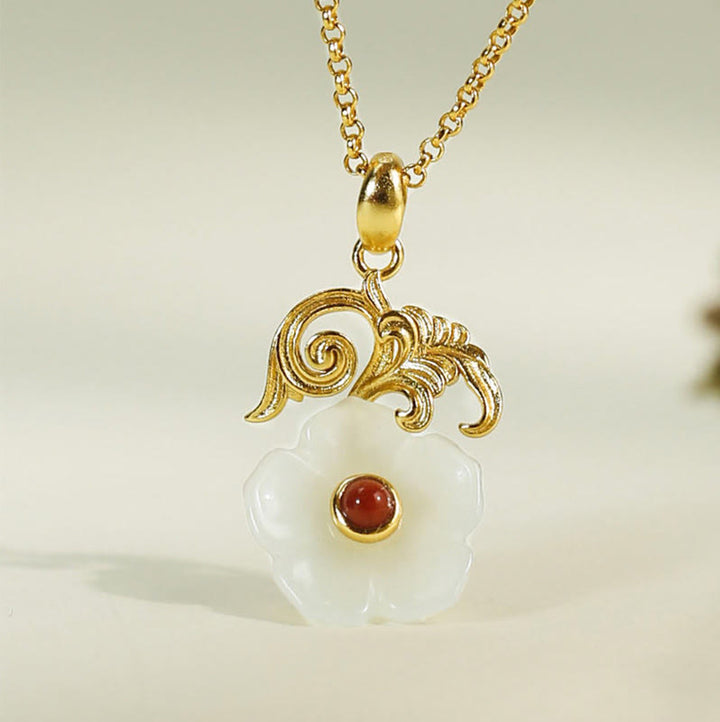 Buddha Stones Collana con ciondolo portafortuna in argento sterling 925 con fiore di giada di Hetian - image 3
