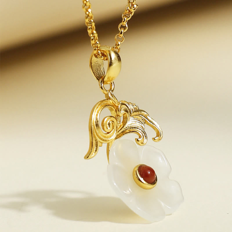 Buddha Stones Collana con ciondolo portafortuna in argento sterling 925 con fiore di giada di Hetian - image 9