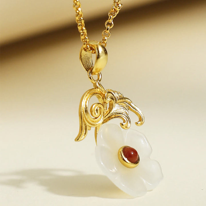 Buddha Stones Collana con ciondolo portafortuna in argento sterling 925 con fiore di giada di Hetian - image 9