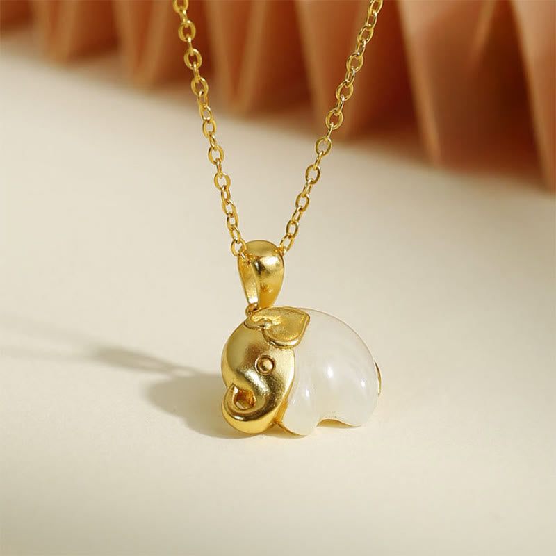 Buddha Stones Collana con ciondolo portafortuna in argento sterling 925 con giada Hetian e elefante - image 1